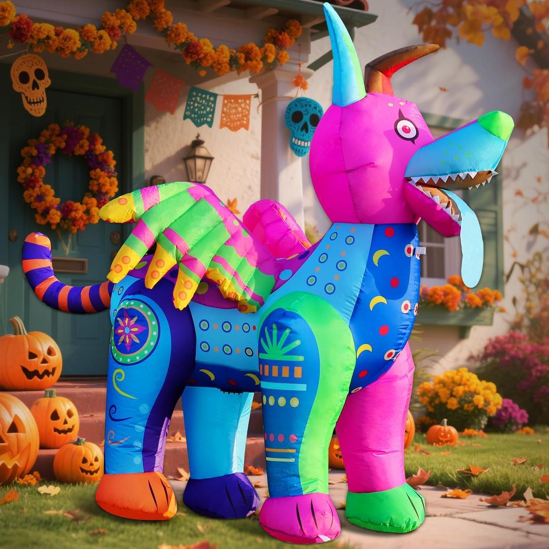 6FT Halloween Inflatable Blow Up Decorations, Dia de Los Muertos Day of Dead Alebrije, Built-in LEDs for Holiday Party, Garden, Lawn, Yard, Patio Décor