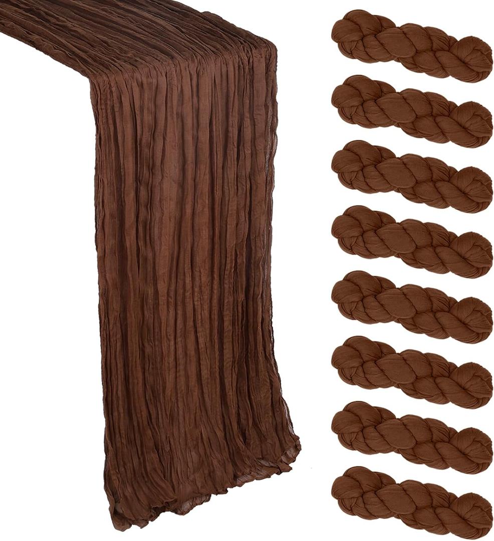 8 Pack Brown Cheesecloth Table Runner 10Ft Gauze Cheese Cloth Table Runner 120 Inch Boho Sheer Rustic Fabric for Decor Bridal Baby Shower Wedding Centerpiece Holiday Decorations, 8 Pcs - 10Ft