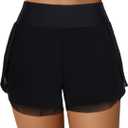 ATTRACO Women Swim Shorts Side Split Swim Trunk 2 in 1 Board Shorts with Pockets Swim Bottom, Size(M)