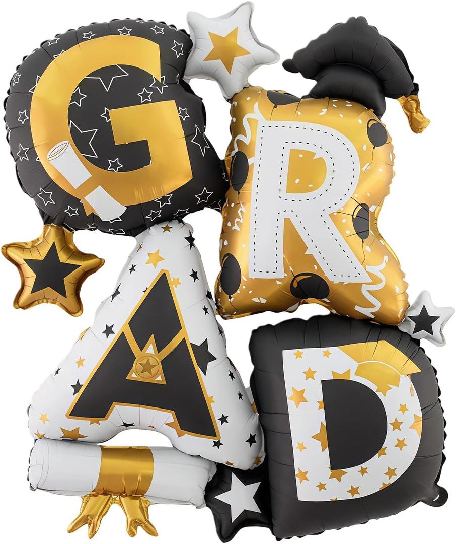 Graduation GRAD Balloon, 2026 Graduate Gifts Black Gold Large Grad Hat Mylar Balloons, Graduation Party Decorations Supplies 1Pcs