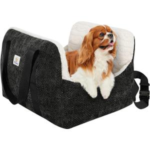 Pawaboo Dog Car Seat for Small Dogs, Soft Dog Booster Car Seat Under 25lbs, Puppy Portable Car Seat with Safety Leash and Thickened Memory Foam Filling, Pet Carseat Puppy Travel Carrier Bed, Black