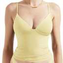 SUUKSESS Women Sexy Deep V Neck Sleeveless Fitted Basic Tops Y2K Tank Top Cami (Medium, Butter Yellow)