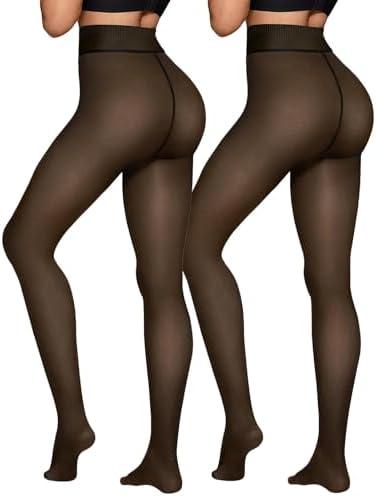 X-CHENG Fleece Lined Tights Sheer Women - Fake Translucent Warm Pantyhose Leggings Sheer Thick Tights for Winter, M