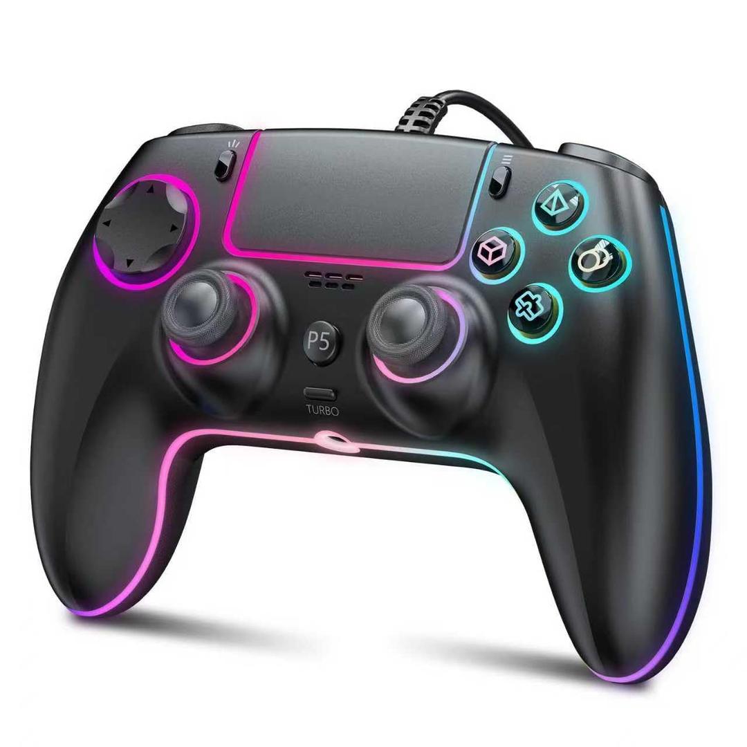RGB Wired Controller for PS5/PS4 and PC with Hall Effect Trigger, 3.5mm Audio Jack, Support Tubro/Macro Function, Adjustable Dual Vibration 6-Axis Motion Control Gamepad