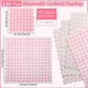 240 Pcs Scalloped Cocktail Napkins Bulk 5 x 5 Inch Gingham Plaid Paper Napkins Disposable Gradient Color Decorative for Wedding Birthday Bridal Anniversary Party Supplies(Pink)