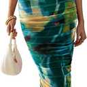 PRETTYGARDEN Women's Summer Maxi Floral Dresses Ruched Bodycon Sleeveless Mesh Formal Wedding Guest Cocktail Split Long Dress, Size: Small