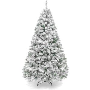 Best Choice Products Artificial Flocked Christmas Tree, 6ft Premium Unlit Pine Holiday Dcor w/Full Branches, Metal Stand - Green