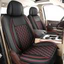 HChengkikz Car Seat Covers for RAM 1500 2500 3500, Napa Leather for Most 2019-2024 RAM & 2002-2017 RAM, Compatible with Crew Quad Regular Cabs Flat Bench, with Seat Cushion (Black + Red, Flat Rear)