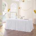 Leegleri 108Inch Long White Polyester Table Skirt for RectangleTables, Wrinkle Resistant Pleated Ruffle Table Cloth for Banquet,Wedding,Trade,Baby Shower(Tablecloth Not Included) (108inch(L)30inch(H))