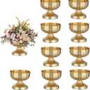 NUPTIO Gold Vases for Centerpieces Wedding: Hammered Brass Compote Vases for Small Flowers Arrangements - Metal Pedestal Bowl for Table Home Decor Set of 10