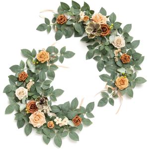 Ling's moment 2Pack 2ft Artificial Flowers Garland Brown & Peach Lantern Flower Centerpieces Wedding Aisle Decor Chair Flowers Rust Arch Floral for Pew Signs DIY Table Wall Window Cake Decoration (Brn-burnt Orange & Peach)