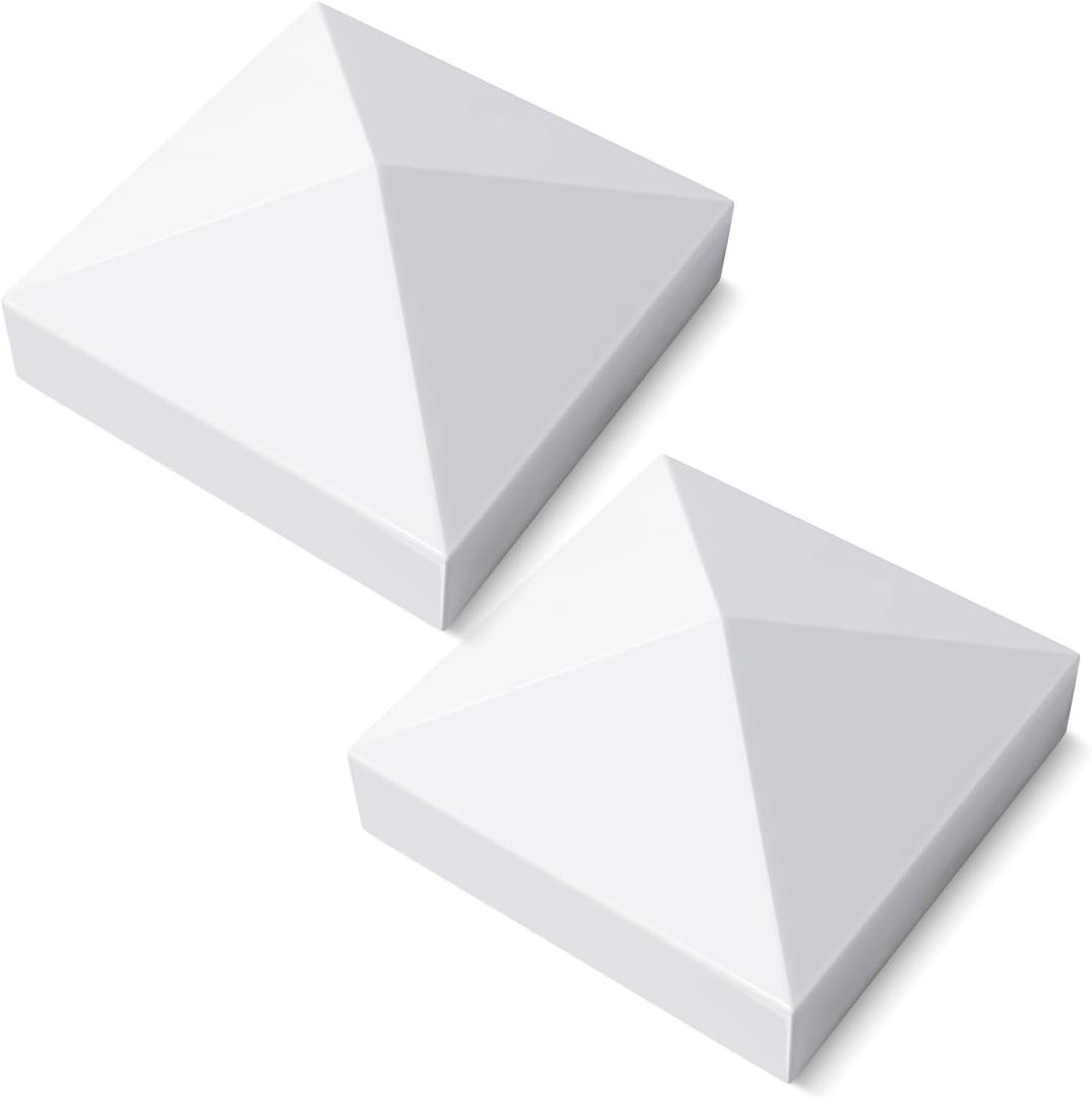 VIVIDA 4" x 4" Vinyl Post Caps (2-Pack), White PVC Pyramid Fence Post Top Caps for Actual 4" x 4" Vinyl Fence, Deck, Mailbox
