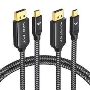 Warrky USB C to DisplayPort Cable (8K 60Hz, 4K 240/144Hz), [Aluminum Shell, Gold-Plated Plug] Thunderbolt 3/4 to Display Port Cord Compatible with MacBook Pro/Air, iPad Pro, Surface - 6ft (2Pack) (Grey)