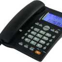 Corded Caller ID Telephone, TelPal Landline Home Phones with Blue Backlight & Speaker, Hands Free Analog Hotel Office Telephone Set, Desktop Speed Memory Dial Telephones for Seniors (Black)