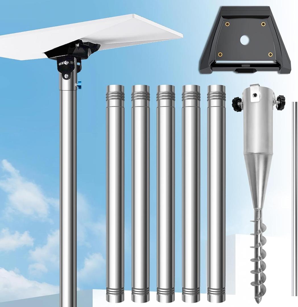 Starlink Gen 3 Pole Mount Kit, Ybervont 10Ft Starlink Ground Pole Mount Gen 3, Features 1.5'' Diameter Stainless Steel Pole with No-Dig Spiral Ground Anchor, Starlink Mounting Kit Gen 3 Pipe Adapter