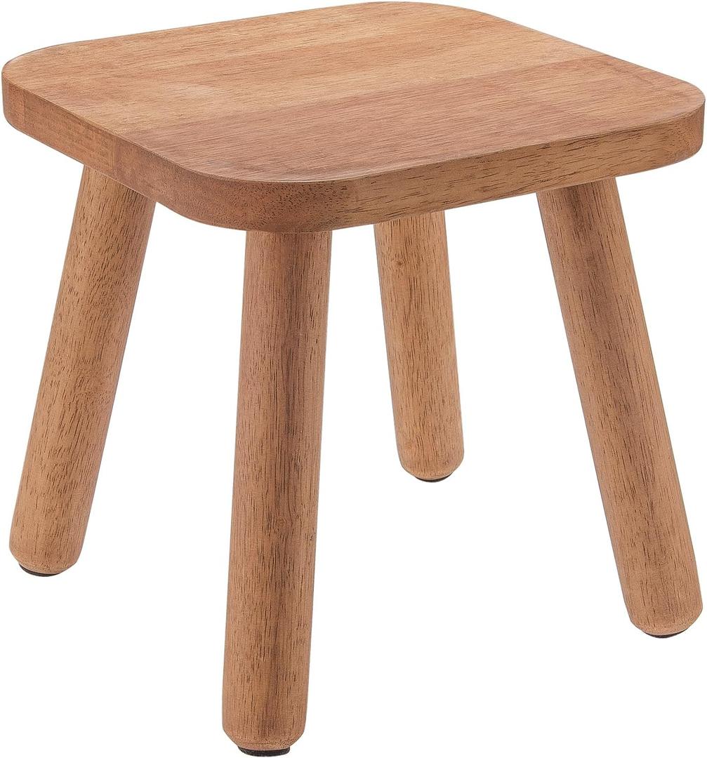 Wooden Step Stool for Adults, Kitchen Stepping Stools with Four Assembled Legs and Non-Slip Pads, Portable One Step Foot Stool Sitting Stool for Bathroom, Living Room, Bedroom (Walnut Color)