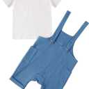 Hotfiary Baby Boy Summer Outfit for 6-24 Months Cotton Gauze Shortall Romper & White T-Shirt Clothes Set Photo Beach Birthday