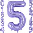 Purple Number 5 Balloon 40 Inch, Big Large Foil Helium Number Balloons, Jumbo Giant Mylar Number 5 Balloons for 5 Year Old Birthday Party Decorations Supplies Anniversary Celebration