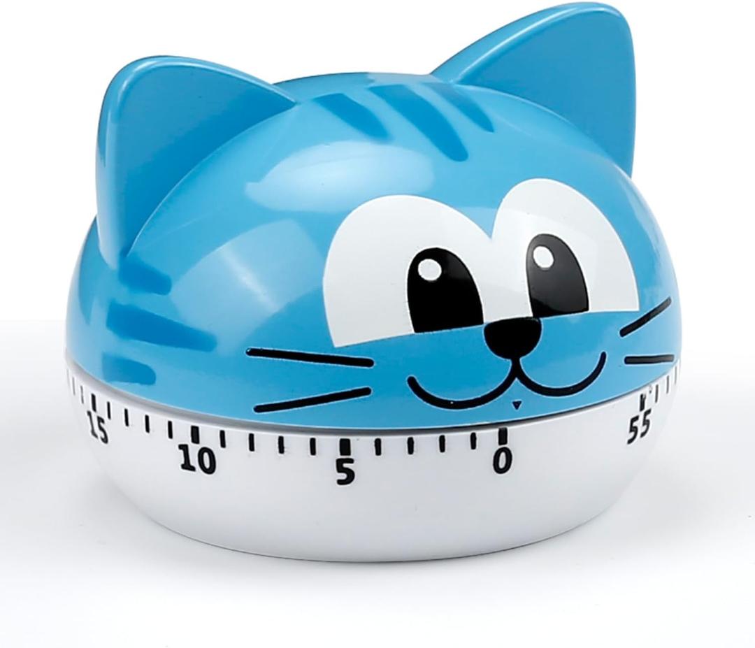 Cute Kitchen Timer Mechanical Timer for Kids (Blue Cat)