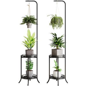COPREE 2-tier Hanging Plant Stand 2 Pack, Space-Saving Iron Planter Shelves Flower Pot Organizer Rack Multiple Flower Pot Display Holder Shelf Indoor Outdoor Heavy Duty Planter Shelving Unit