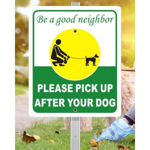 Heavy Duty Aluminum Pick Up After Your Dog Sign, 12" x 10" Metal Please Clean Up After Your Dog Signs With 28" Stake, Be A Good Neighbor Pick Up Your Dogs Poop Yard Sign, Polite, Weather Resistant
