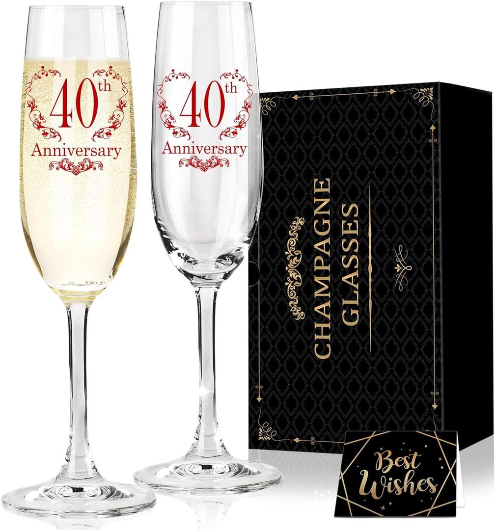 Hexagram 40th Anniversary Champagne Flutes Gift, 40th Anniversary Couple Gifts for Husband, Anniversary's Wedding Gift for Parents, 40 Year Anniversary's Decorations Champagne Glasses Set of 2