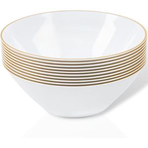 Blue Sky Organic Disposable White Bowls With Gold Rim - 6 Oz | 10 Count - Stylish Dinnerware for Parties & Events