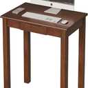 Solid Wooden Desk with Drawers - 24 x 16 Inch Vintage Narrow Desks, Mid Century Modern Desks, Rubber Wood Study Table, Small Writing Desk for Bedroom|Small Spaces - Walnut Color, 23.6 in W x 15.7 in D