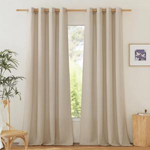 NICETOWN Linen Flax Semi Sheer Curtains 94" Length, Grommet Window Treatments Privacy Added with Light Penetration Vertical Drapes for Loft/Home Office, Angora, W55 x L94, 2 Panels