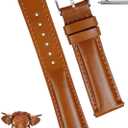 vinacreations 22mm Vintage Orange Brown Leather Watch Band Men Quick Release Replacement Strap Soft Handmade Wristband Stainless Steel Buckle, Christmas Father's Day Gift for Dad Husband DH-202-22MM