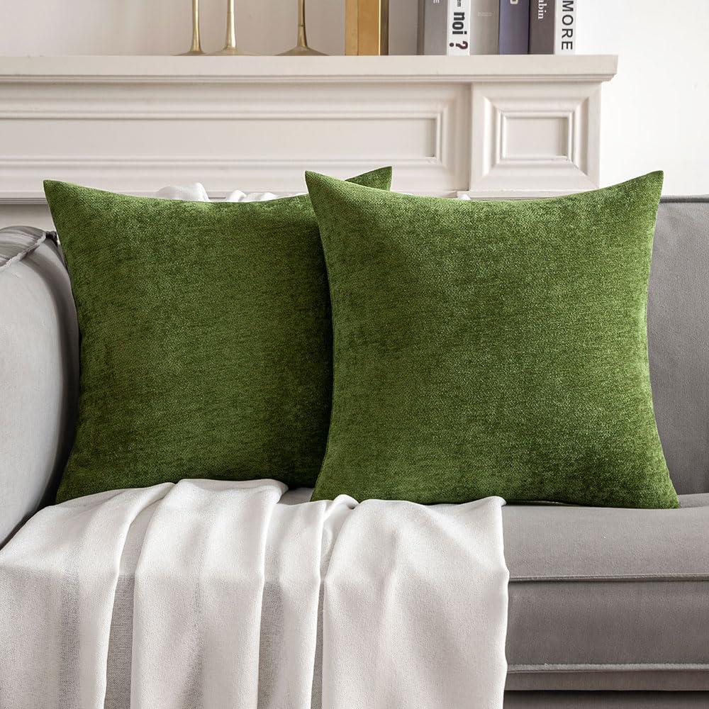 MIULEE Pack of 2 Moss Green Decorative Pillow Covers 20x20 Inch Soft Chenille Couch Spring Throw Pillows Farmhouse Cushion Covers for Home Decor Sofa Bedroom Living Room (20" x 20" (Pack of 2), Moss Green)