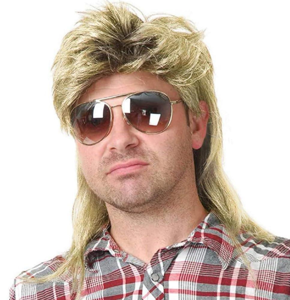 Kaneles Mens Mullet Wigs Dark Root 80s Costumes Halloween Male Wig for Fancy Dress (Dark Root Mix Blonde)