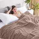 Soft Cozy Fuzzy Fleece Throw Blanket, Waffle Light Taupe, 50x60 Inches Lightweight, Fluffy, and Warm 3D Jacquard All-Season Blanket for Couch, Bed, Sofa, Home Decor, Camping, and Travel