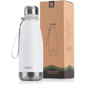 koodee 12 oz Stainless Steel Water Bottle for Kids, Double Wall Vacuum Insulated Flask Cola Shape Metal Water Bottles for School (White)