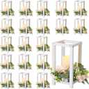Hushee 60 Pcs Wooden Wedding Lantern Centerpiece Integrated Holders with Candles and Wreaths Rustic Wooden Candle Lantern Decor for Wedding Party Table Valentine Decor (White)