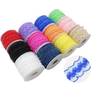 JESEP YONG 120 Yards Elastic Ruffle Ribbon for Sewing Assortment Organza Lace Trim 3/4 inch Stretch Crochet Craft Lace Trim Band Clothing and Garment for DIY Headband-Clothes-Bonnets-Hat