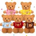 HyDren 5 Pcs Bears Stuffed Animal Soft Plush Toys Valentine 12 Inches Cute Small Shaggy Bear with Hoodie Bow Tie for Kids Boys Girls Baby Shower Birthday Party(Hoodie Style,Light Brown)