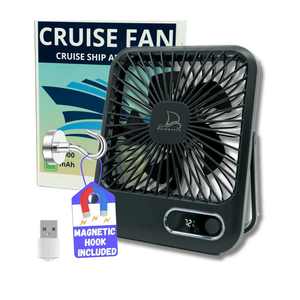 Cruise Fan Cabin Approved - Magnetic Hook Included To Hang On Walls - Portable USB Rechargeable & Plug-In, Timer Function & 5-Speed Adjustable, White Noise, Long Battery Life, Perfect for 2025 Cruises
