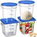 4 Pcs Food Storage Container with Lids Set 4 Qt Square and Round Clear PC Commercial Containers with Scale Handle for Home Restaurant Kitchen Food Storage, Dough Rise, Flour (Blue)