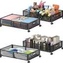 Foldable Bedroom Storage Organization with Handles - Under Bed Storage Containers with Wheels - Bins Drawer for Clothes, Blankets and Shoes (4 PACK, BLACK)