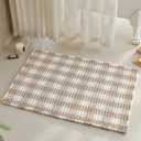 TYUU Waffle Bath Mat, Boho Bathroom Rugs Non Slip Washable Absorbent Checkered Bathroom Mat Quick Dry Farmhouse Bathroom Decor, 36"x24" Khaki and White