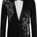 Mens Suits Slim Fit 2 Piece Formal Tuxedo Suits Blazer Pants with Bow Tie for Wedding Prom (Black), S