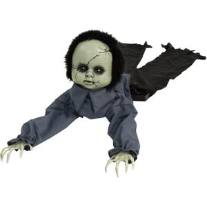 Haunted Hill Farm Scary Haunted Crawling Baby Doll, Halloween Animatronic with Touch Activated Lights and Sound, Battery Operated Indoor or Covered Outdoor Halloween Decorations, Creepy Halloween Prop