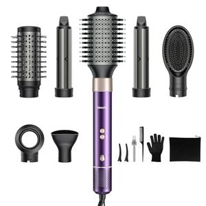 Vincofy 7-in-1 Hair Dryer Brush and Hair Styler Set – Fast Drying, Curling, Straightening & Volumizing – Hot Air Styling Tool with No Heat Damage – for All Hair Types – Lavender