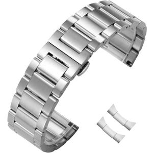 Stainless Steel Watch Band Curved End 20mm-22mm Watch Bracelet Polished Brushed Metal Watch Strap Replacement Band Men Women