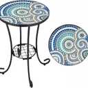 VCUTEKA Outdoor Side Table Mosaic Patio Accent Table Mosaic Tile Top Metal Frame Small End Porch Beach Patio Garden Balcony Round 14''