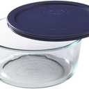 Pyrex Storage Plus 7-Cup Round Glass Food Storage Dish, Blue Cover, Pack of 2 - Original Genuine Made in the USA