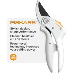 Fiskars Bypass Pruner with PowerLever, Lightweight Garden Shears, White