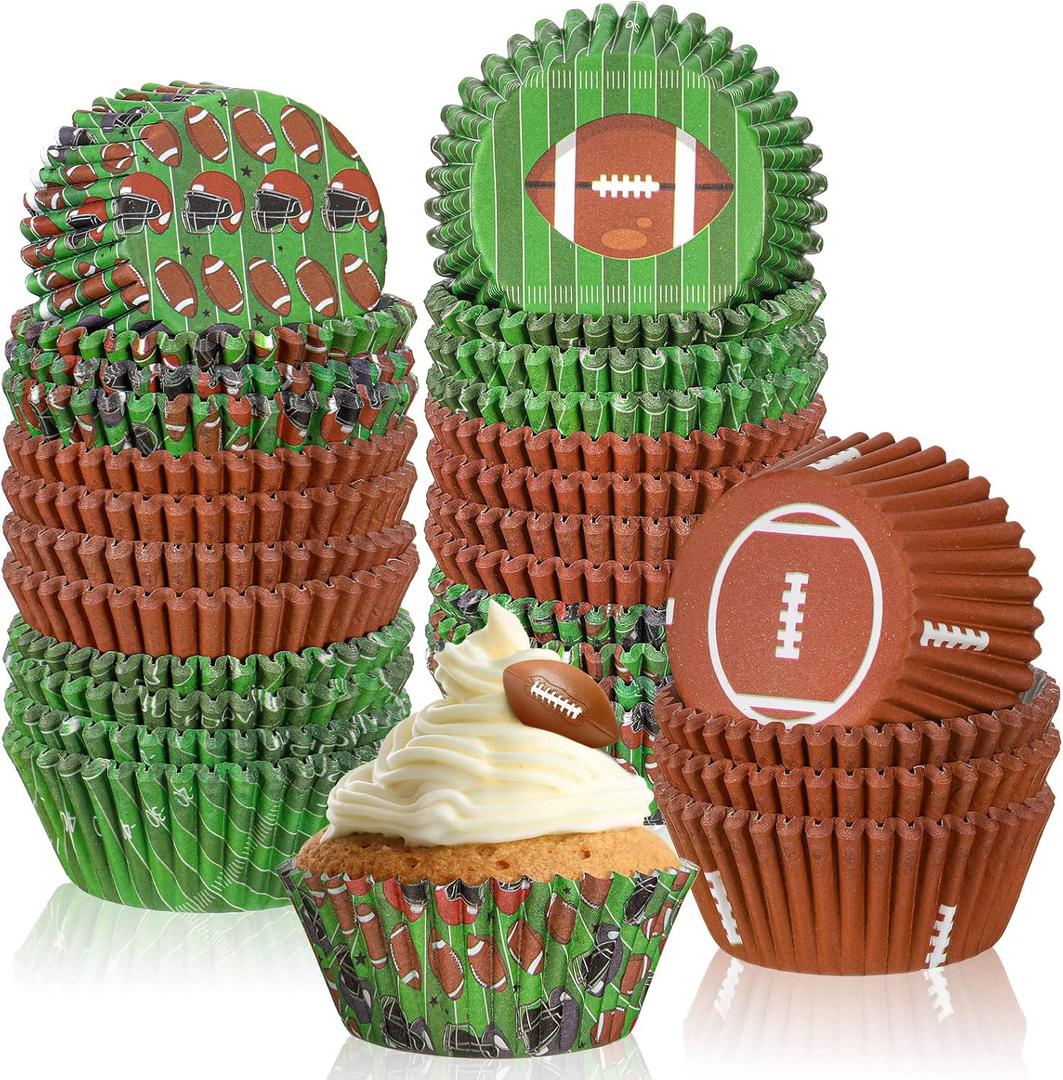 Gerrii 300 Pieces Football Cupcake Liners Football Cupcake Wrappers Decorations baking cups Sports Theme Muffin Case Trays for Wedding Holiday Party Birthday