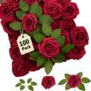 SPORTYOUTH 100 Pcs Artificial Flowers Red Roses Bulk with Stems, Foam Fake Rose Real Look for DIY Wedding Bouquets Women Mother Gift Centerpiece Bridal Shower Party Home Valentine Decor